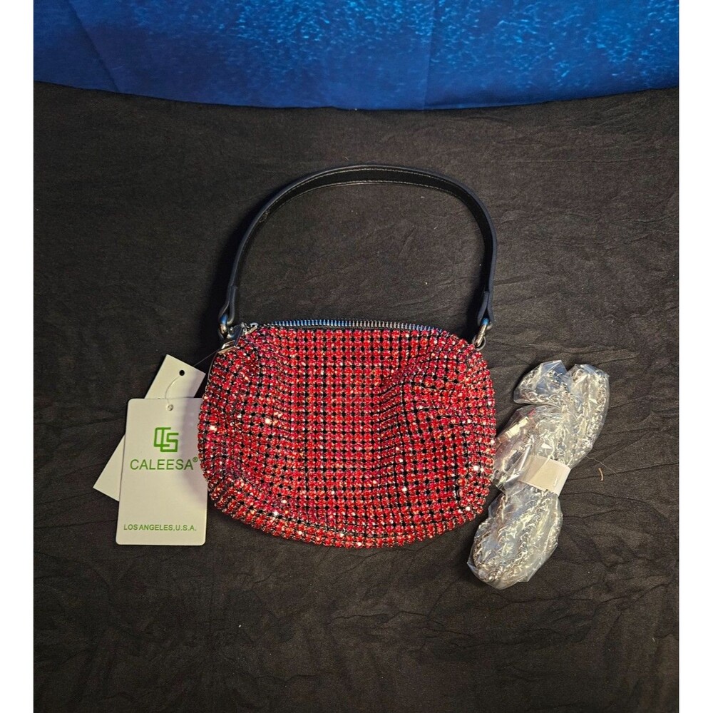 WOMEN'S CALEESA RED RHINESTONE MINI BAG WITH STRAP & CHAIN